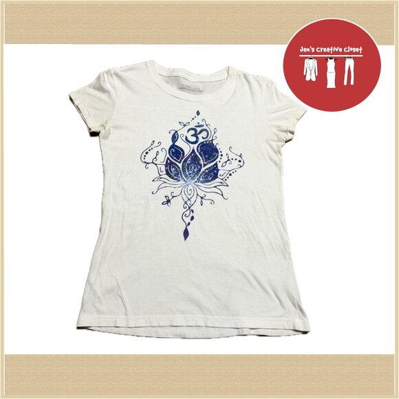Women's Design By Humans White and Purple Lotus Tee - Picture 1 of 3